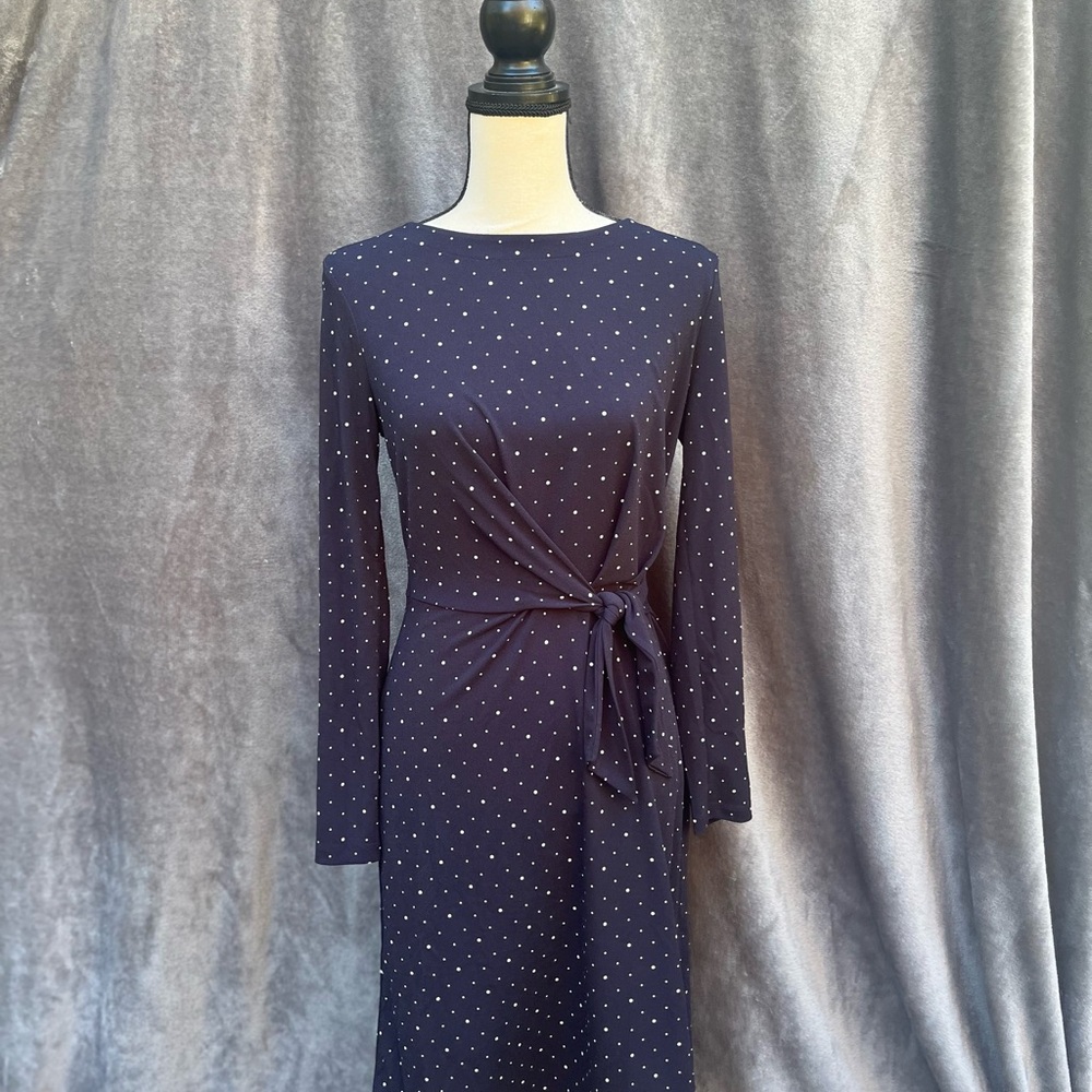 Banana Republic Navy Long Sleeve Dress with Polka Dots